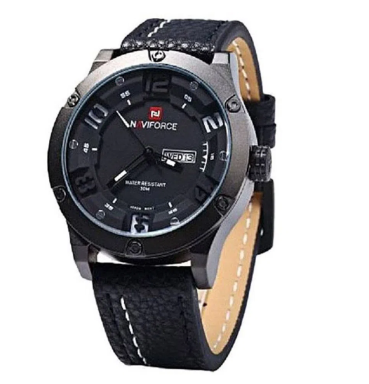 আর্টিফিশিয়াল লেদার এনালগ ওয়াচ ফর মেন - ব্ল্যাক