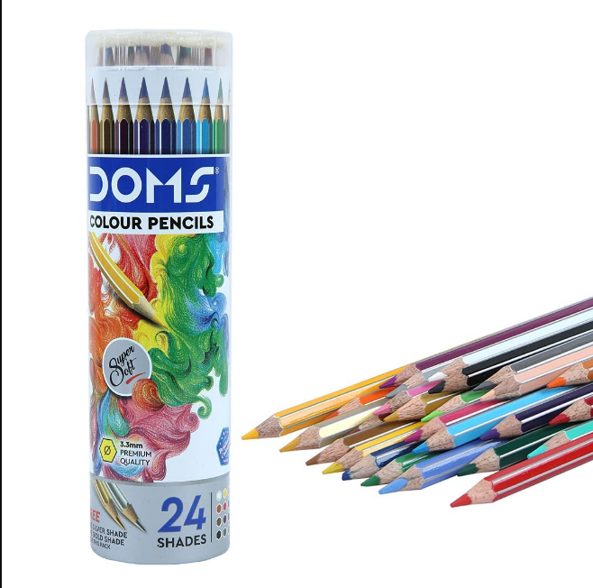 DOMS কালার পেন্সিল রাউন্ড টিনের প্যাক ২৪ শেড