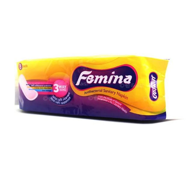 ফেমিনা এন্টিব্যাক্টেরিয়াল স্যানিটারী ন্যাপকিন(০৮)টি প্যাড